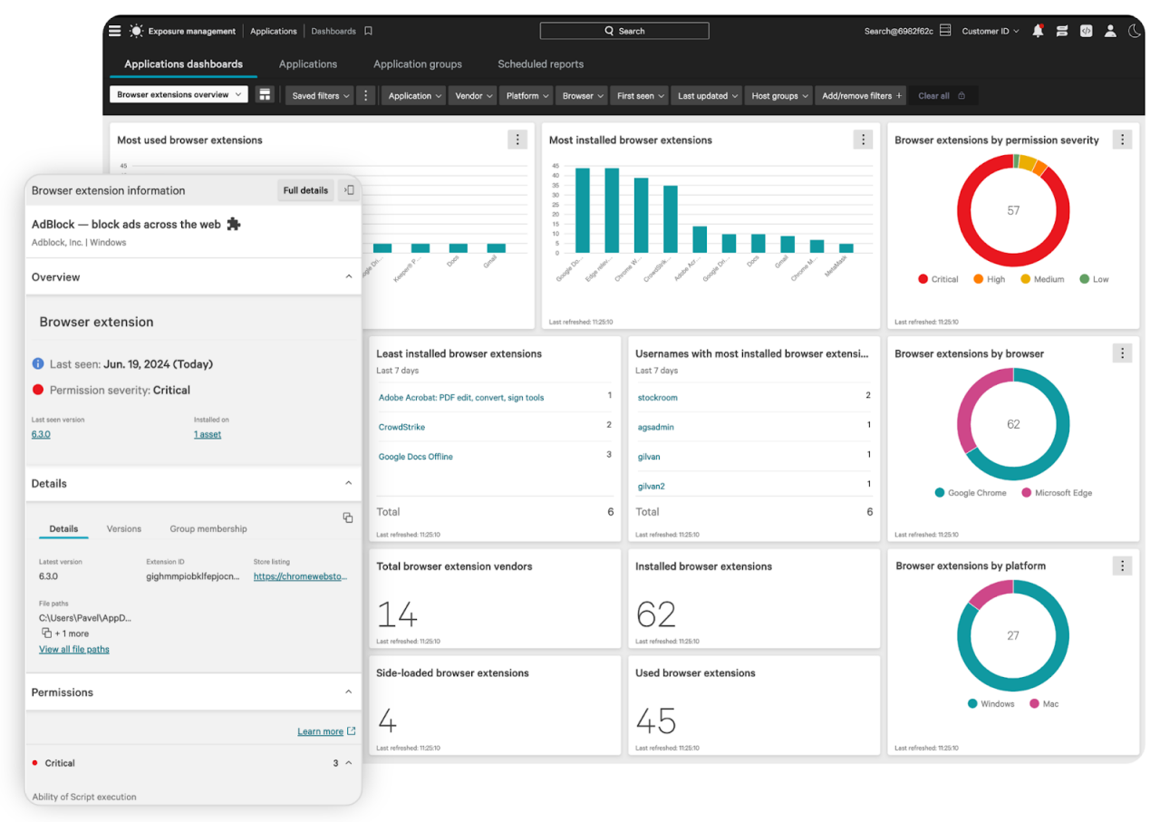 Figure 2. Falcon Exposure Management browser extensions dashboard and details.